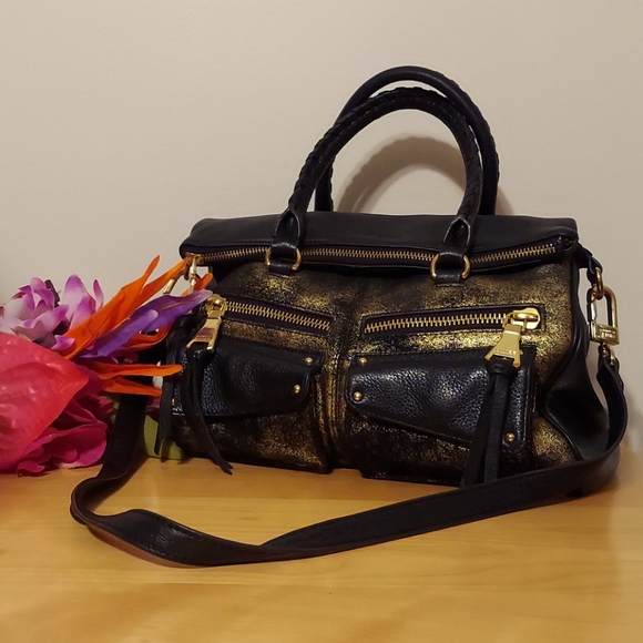 Aimee Kestenberg Handbags - Aimee Kestenberg Soho Black & Gold Convertible Satchel and Shoulder Bag